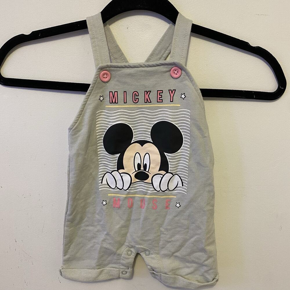 Disney Baby Mickey Mouse Romper Size 3/6 months Striped Gray Soft Comfortable